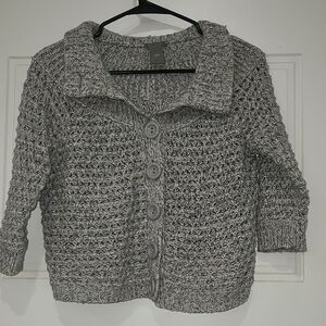 Ann Taylor Textured Gray Cardigan 3/4 Sleeves